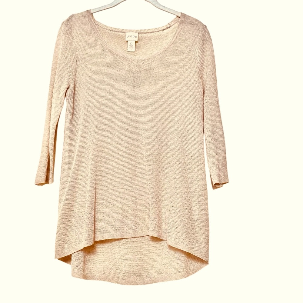 Chico's Light Tan (Bone) Hi-Low See Through Sweater Sz 0